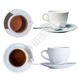 一组咖啡杯隔着白色背景图片