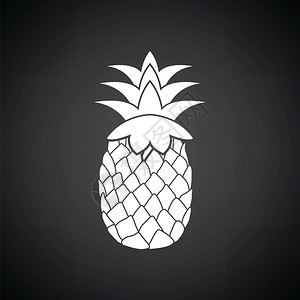 菠萝图标黑色背景白矢量插图图片