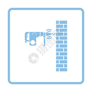 穿孔钻井墙的图标蓝色框架设计矢量插图图片