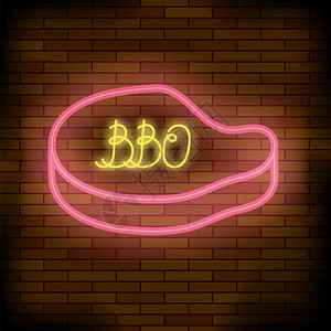 暗砖背景上的Barbeque泡亮色标志图片