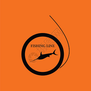 鱼线图标橙色背景黑矢量图示高清图片