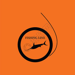 鱼线图标橙色背景黑矢量图示图片