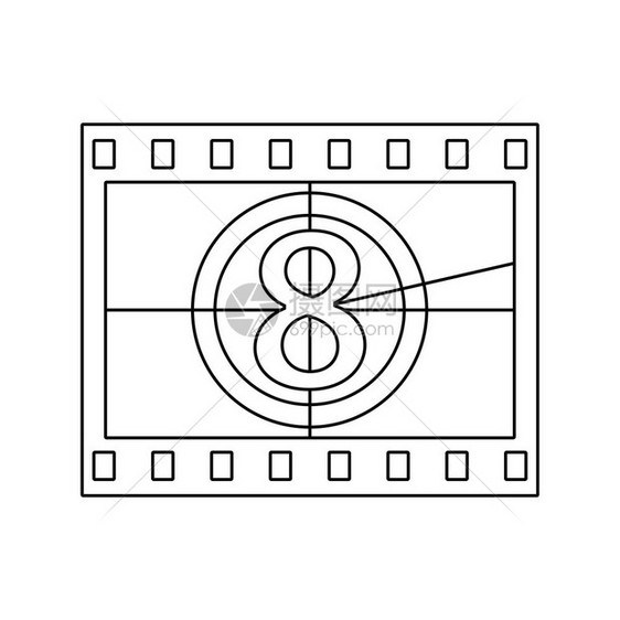 带有倒计时图标的电影框细线设计矢量插图图片