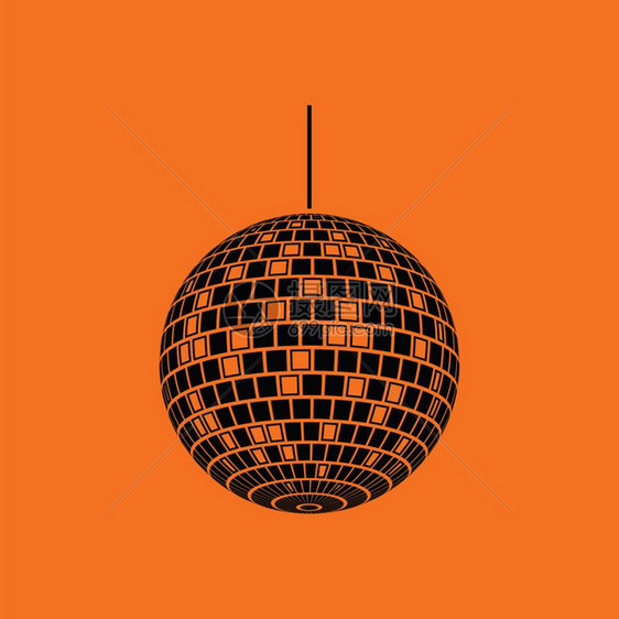 党迪斯科球体图标橙色背景黑矢量插图图片