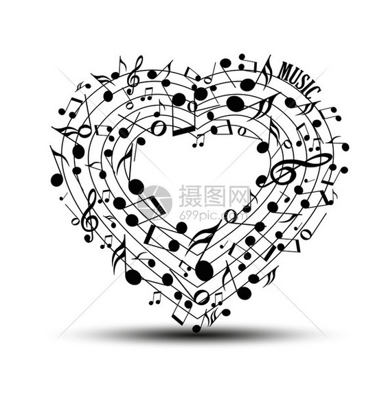 以心脏的形状装饰音乐符图片