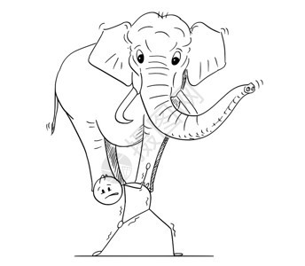 卡通插图描绘男人或商背着大象的概念图片