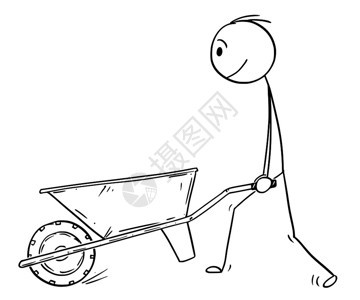 卡通棒绘制男人推空手车的概念插图背景图片