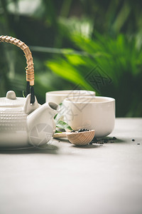 热带叶上茶组成情况健康的生活和放松概念图片