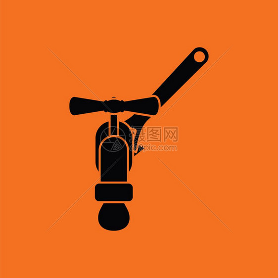 扳手和水龙头图标橙色背景黑矢量插图图片