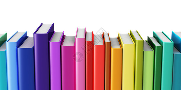 创意抽象科学知识教育重返学校商业和公司办室生活概念白背景孤立的彩虹色硬封面书籍图片