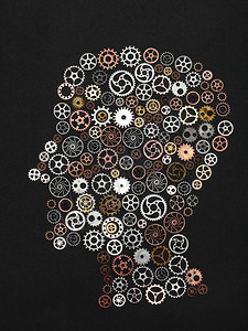 脑袋的形状由小旋轮制成头脑和智慧的概念很明亮图片