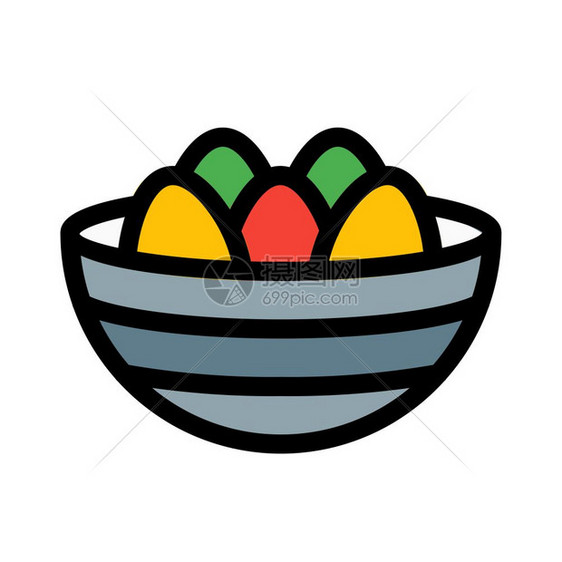 篮子中的彩色鸡蛋卡通矢量元素图片