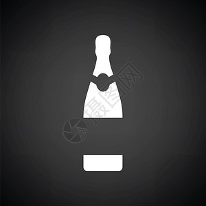 派对香槟和玻璃图标黑色背景白矢量插图图片