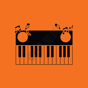 钢琴键盘图标黑色橙背景矢量插图图片
