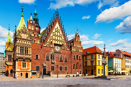 波兰弗罗茨瓦夫老城市场广古政厅大楼的景色夏季象图片