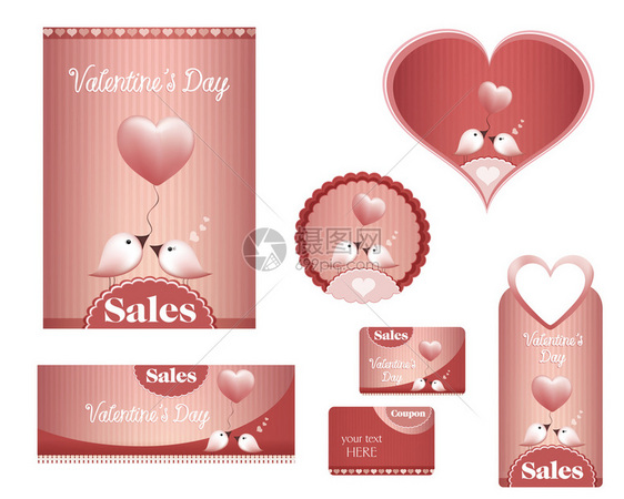 设定情人节销售鸟类心脏传单海报旗帜卡片标签图片
