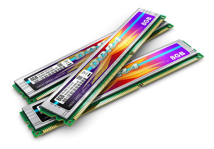 创意抽象计算机PC技术和电子商务业概念一组DDR4RAM记忆模块将铝加热inks隔离在白色背景上图片