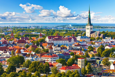 爱沙尼亚塔林老城夏季风景航空全图片