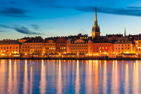 瑞典斯德哥尔摩老城GamlaStan码头建筑全景图片