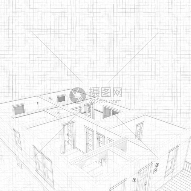 3d一栋房子的草图几何线建筑工程概念设计