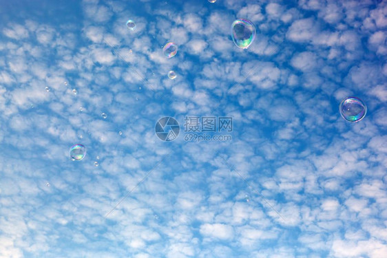 肥皂气泡在空中飘动乌云自由夏季概念图片