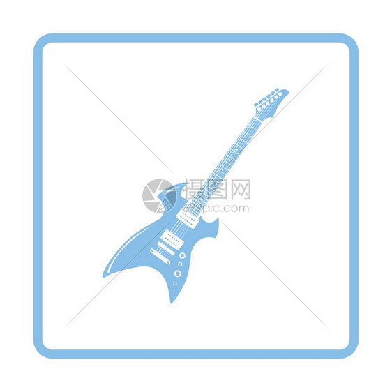 电子吉他图标蓝框设计矢量插图图片