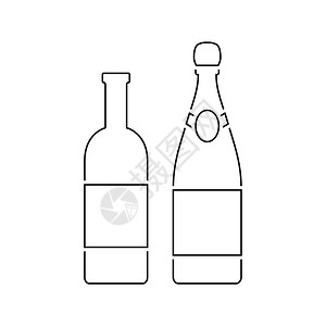 葡萄酒和香槟瓶的图标薄线设计矢量插图图片