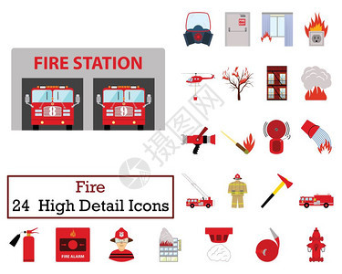 一套24个火焰图标平面彩色设计矢量插图图片