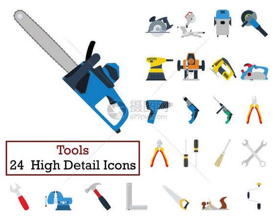 一组24个工具图标平面颜色设计矢量插图图片