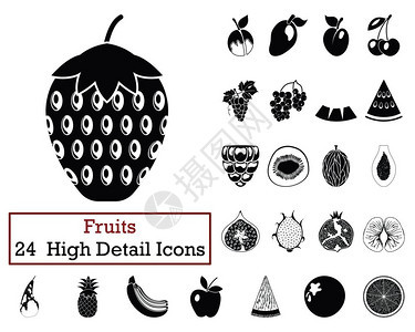 一组24个水果图标单色颜设计矢量插图图片