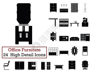 24套办公室家具图标单色颜设计矢量图示图片