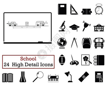 一套24个教育图标单色颜设计矢量插图图片