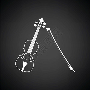 Violin图标白色黑背景矢量插图图片