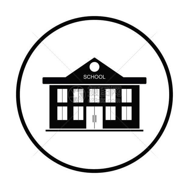 学校建筑图标细圆设计矢量插图