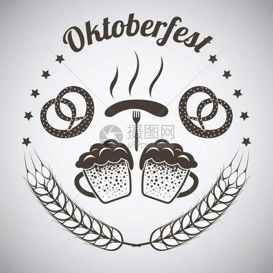 Oktoberfest象形符号灰色梯度背景上的深褐色矢量I说明图片