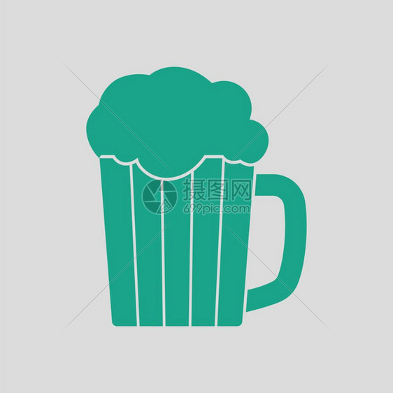 啤酒图标灰色背景绿矢量插图图片