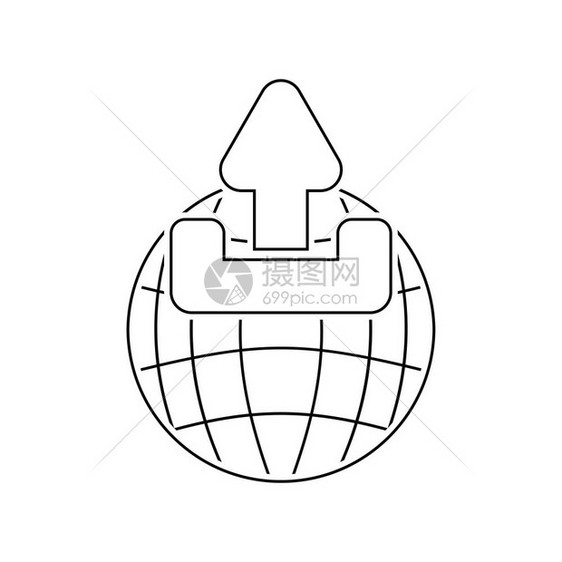 带上传符号图标的环球细线设计矢量插图图片