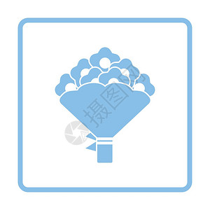 卡通花束花束图标绑着弓蓝色框架设计矢量插图背景