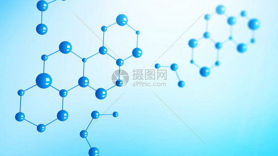 蓝分子或底原科学化和医概念的抽象结构3d插图图片