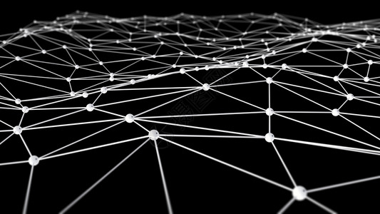黑色背景技术概念中的白色数字据和网络连接三角线3d抽象插图图片