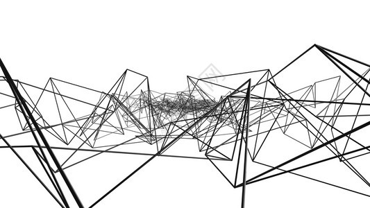 白色背景技术概念中的黑色数字据和网络连接三角线3D抽象插图图片