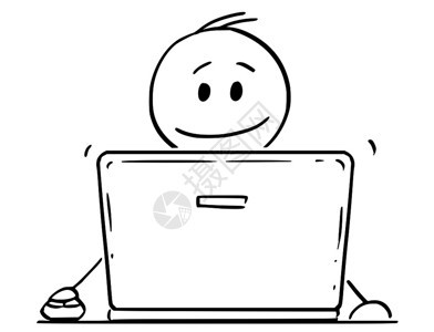 在笔记本电脑或上工作的微笑人或商概念插图图片