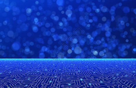 蓝色电路板空桌背景模糊数字计算机技术概念中高科背景的图案结构3d抽象插图图片