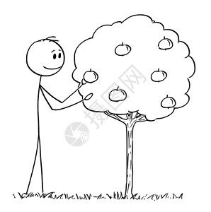 人在看画卡通火柴人在摘苹果插画