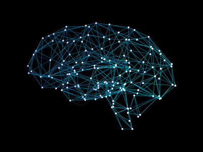 以人工技术智能概念3位抽象插图的形式在黑色背景上人类大脑的数字据和网络连接其形式为人工技术概念3位抽象插图图片