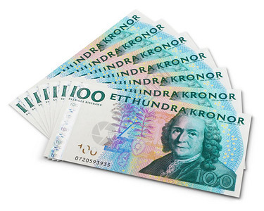 10台瑞典克朗现钞堆白面纸被孤立图片