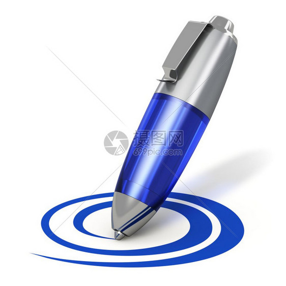 创意网络博客和互联通信概念蓝色金属球点笔绘制白色背景所孤立的曲线形状图片