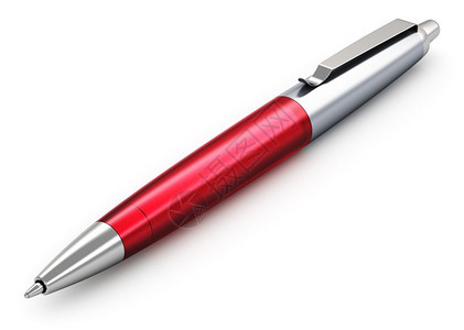 公司概念3D将金属不锈钢的红色奢华豪圆球点笔与白色背景隔开图片