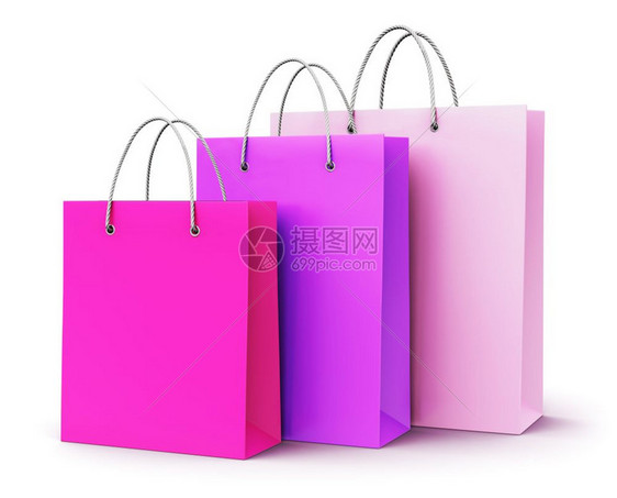 创意商业零售和网上购物创意抽象商业零售和网上购物概念3D展示白色背景孤立的粉时装纸购物袋图片