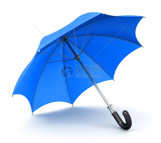 创用抽象的3D表示蓝色伞或阳白背景上隔着黑把手图片